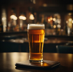 Fototapeta na wymiar Cold beer on the pub, or bar. Blurred background.