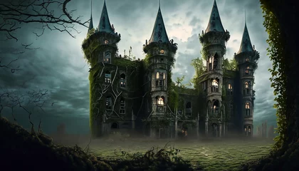 Foto op Plexiglas abandoned creepy castle in the dark night © Riswan