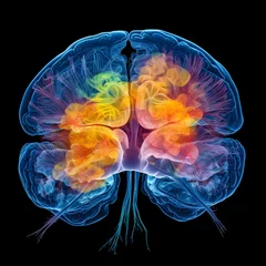 Fotobehang colorful brain image in top view with black isolated background, Magnetic Resonance Image © Studio_art