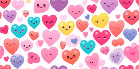 seamless pattern hearts smiling colorful