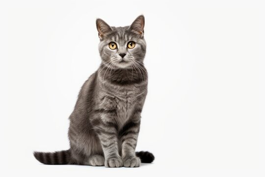 Gray Cat Beauty: Enchanting Feline on a Pure White Background