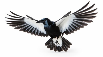 Magpie Beauty: Enchanting Bird on a Pure White Background - obrazy, fototapety, plakaty