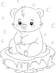 Coloring page a polar bear sits on a rock