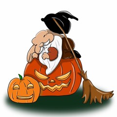 Graphic Illustration of cute Rabbit in Gnome Costume sleeps on Halloween pumpkin.
In order to celebrate Halloween.
You can print this cute image on tshirt, mug, hat, bag, or even a card.
