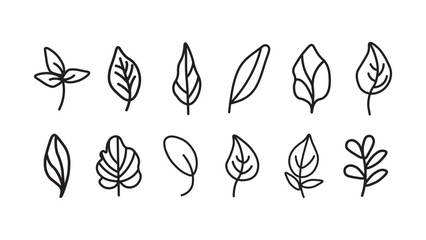 Leaf line icon set. Hand drawn doodle leaves.