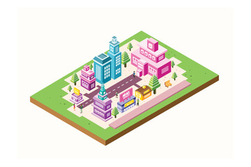 Isometric City Building Vector Illustration