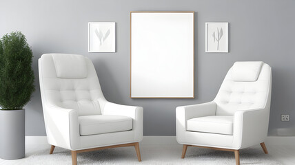 Modern room design with a empty white frame 