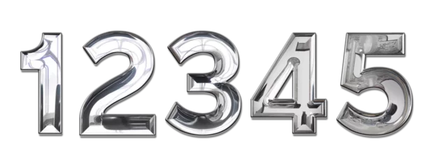 Foto op Canvas realistic silver chrome metal numbers 1-5 transparent PNG file © DGWORKS