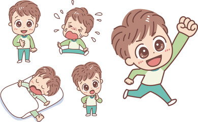 Illustration set of cheerful boys