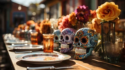 Fotobehang dia de los muertos dinner table © Neural Showroom