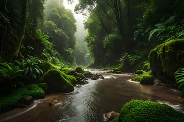 waterfall in jungle - Powered by Adobe