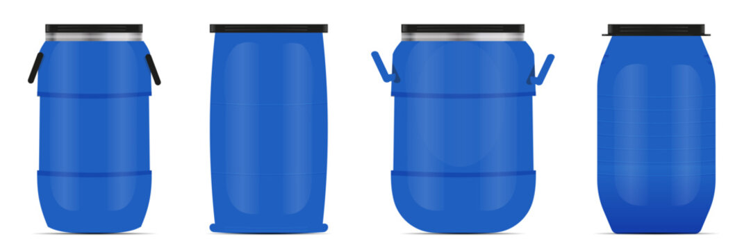 Set of Blue Plastic Drums For Chemical And Pesticide