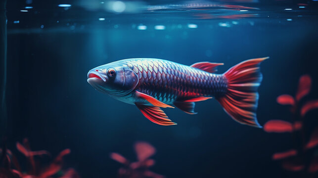 photo illustration of arowana fish with bright colors, generative ai