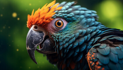 Obraz premium Vibrant macaw perching on branch, showcasing beauty in nature generated by AI