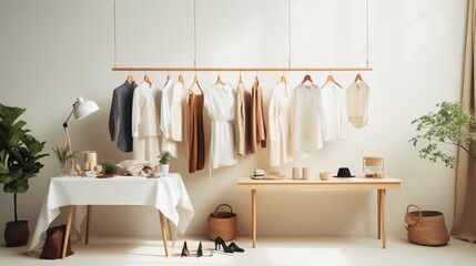 Obraz na płótnie Canvas a minimalist clothing studio with essential fashion, stylish minimalism, and a focus on design