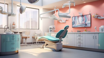a modern dental clinic with state-of-the-art equipment, hygienists, and gentle dental care - obrazy, fototapety, plakaty