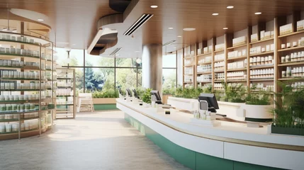  a modern pharmacy with a well-stocked dispensary, pharmacists, and prescription services © DESIRED_PIC