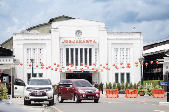 yogyakarta, indonesia - january, 10 2023 : yogyakarta station or tugu station is the biggest station in yogyakarta, located on pasar kembang street, yogyakarta