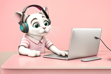 Fototapeta premium little kitty listen to the music