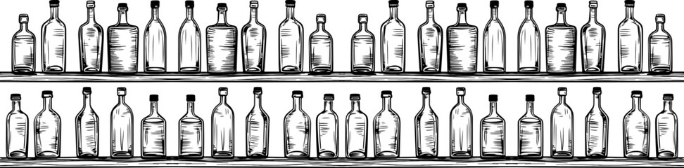 bottle drinks shelf sketch drawing