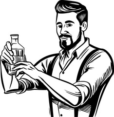 Bartender pose sketch drawing 