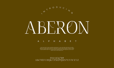 Aberon premium luxury elegant alphabet letters and numbers. Elegant wedding typography classic serif font decorative vintage retro. Creative vector illustration