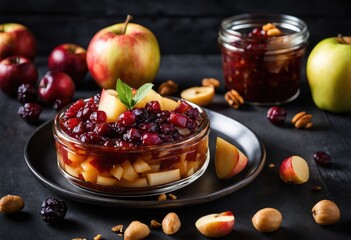 tangy fruit chutney with layers of chopped apples, chopped pears, chopped cranberries, and golden...