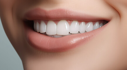 a woman's smile with white teeth, used for dental advertising