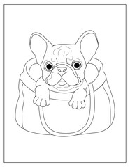 Cute little dog sitting in the bag coloring page for children
