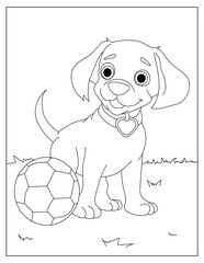 Fototapeta premium Cute happy dog with a ball, coloring page for children