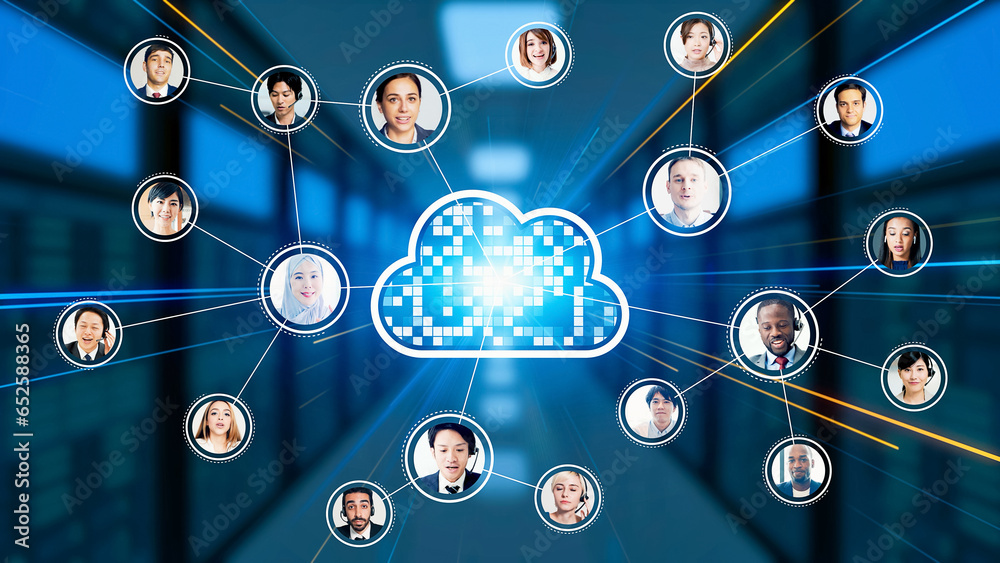 Poster a network of multinational people. global communication. erp. enterprise resources planning.