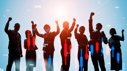 Happy people and financial data concept