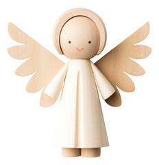 Minimalistic Scandinavian wooden angel isolated. Wooden angel figurine christmas decorations.