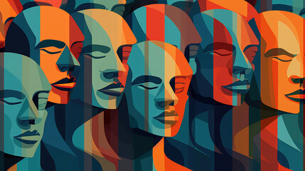 Illustration of human head profiles background