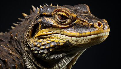 Dragon lizard, dangerous and poisonous, scales patterned like animal markings generated by AI