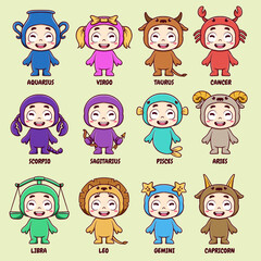 set of Zodiac cartoon people