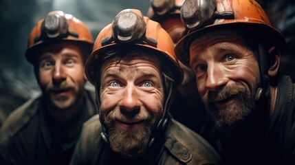 Coal miners smiling, Portrait.