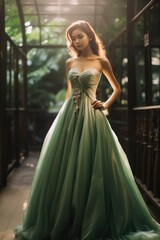 Fototapeta premium Beautiful woman in a green wedding dress, Wedding dress, Wedding.