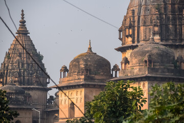 Beautiful view of Orchha Palace Fort, Raja Mahal and chaturbhuj temple from jahangir mahal, Orchha,...