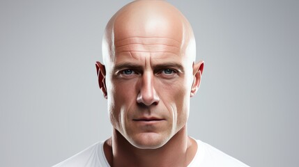 Mature man with shaved head, on light background.