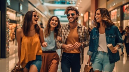 A group of friends enjoying a shopping in mall