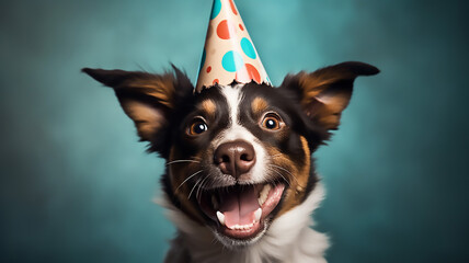 Dog Celebrating with Party Hat