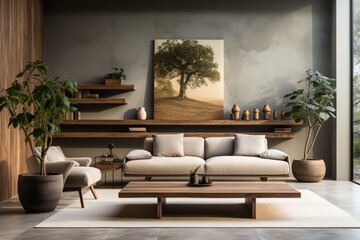 Obraz premium Minimalist living room with sleek furniture and neutral tones, Generative AI