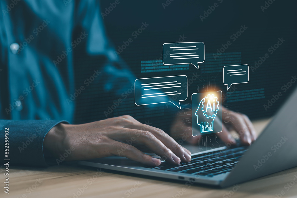 Wall mural ai chat digital technology, business communication, and development of smart robot conversation, bot