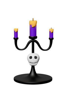 3d candlestick for happy halloween day with skull isolated. 3d render illustration