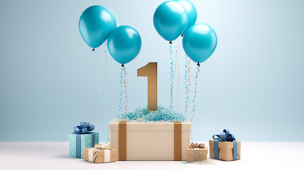 Number 1 Balloon and Celebration Gift Box for Birthday