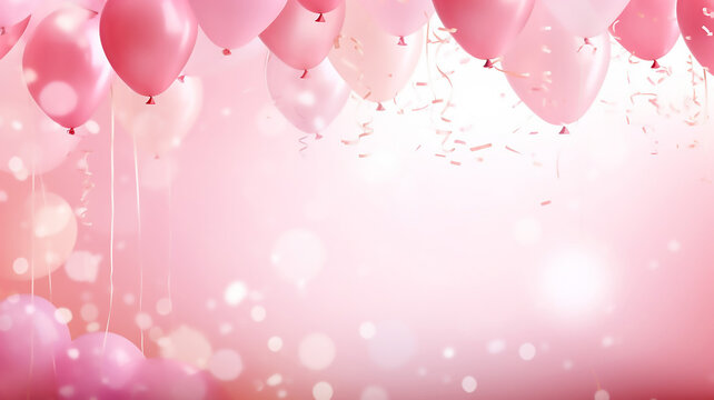 Pink Birthday Celebration Featuring Balloons And Confetti