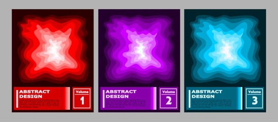 Set of digital abstract creative cover. Design with glowing colors, red, purple, and blue. Luxury design for brochure, card, cover book, poster, greeting card, banner, invitation, magazine.
