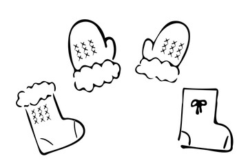 手描きの手袋と靴下（線画）