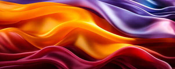 Elegance Captured: Bright Gold and Purple 3D Silk Wave Abstract Background